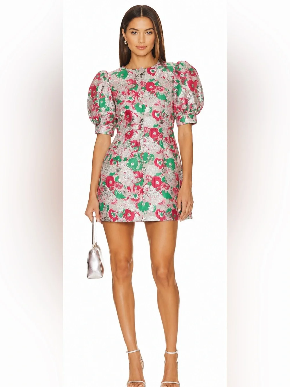 ganni floral jacquard mini dress Satin Jacquard Mini Dress